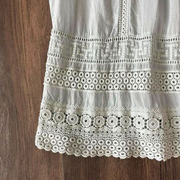 Johnny Was Lace Blouse Buttoning Sleeveless Baby Blue Boho Eyelet Tunic Top Lg - Picture 4 of 7